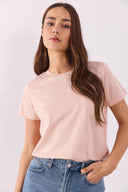 Kadın Boyfriend Bisiklet Yaka Regular Fit Modal Tişört (TENCEL)™ - Pudra