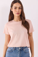 Kadın Boyfriend Bisiklet Yaka Regular Fit Modal Tişört (TENCEL)™ - Pudra