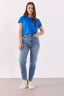 Kadın Boyfriend Bisiklet Yaka Regular Fit Modal Tişört (TENCEL)™ - Safir