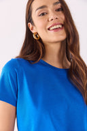 Kadın Boyfriend Bisiklet Yaka Regular Fit Modal Tişört (TENCEL)™ - Safir