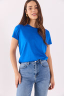 Kadın Boyfriend Bisiklet Yaka Regular Fit Modal Tişört (TENCEL)™ - Safir