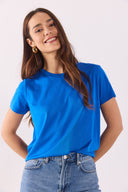 Kadın Boyfriend Bisiklet Yaka Regular Fit Modal Tişört (TENCEL)™ - Safir