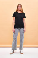 Kadın Boyfriend Bisiklet Yaka Regular Fit Modal Tişört (TENCEL)™ - Siyah