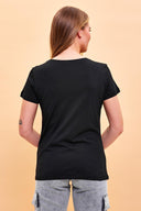 Kadın Boyfriend Bisiklet Yaka Regular Fit Modal Tişört (TENCEL)™ - Siyah