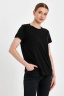 Kadın Boyfriend Bisiklet Yaka Regular Fit Modal Tişört (TENCEL)™ - Siyah