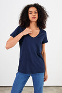 Kadın Boyfriend V Yaka Regular Fit Modal Tişört (TENCEL)™ - Lacivert