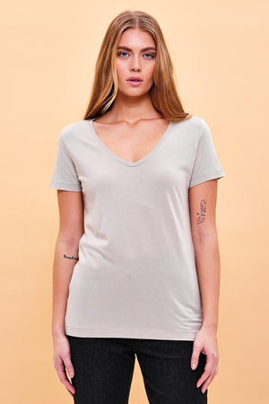 Kadın Boyfriend V Yaka Regular Fit Modal Tişört (TENCEL)™ - Gri