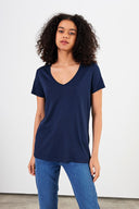 Kadın Boyfriend V Yaka Regular Fit Modal Tişört (TENCEL)™ - Lacivert