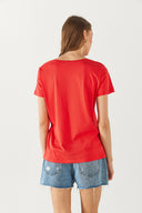 Kadın Boyfriend V Yaka Regular Fit Modal Tişört (TENCEL)™ - Mercan