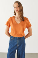 Kadın Boyfriend V Yaka Regular Fit Modal Tişört (TENCEL)™ - Terracotta