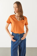 Kadın Boyfriend V Yaka Regular Fit Modal Tişört (TENCEL)™ - Terracotta