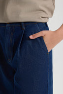 Kadın Chloe Wide Leg Dark Blue Jean Pantolon %100 Pamuk - Dark Blue
