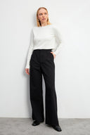 Kadın Chloe Wide Leg Kaşe Pantolon - Siyah