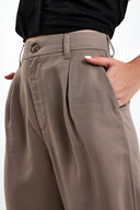 Kadın Chloe Wide Leg Kumaş Pantolon %100 Lyocell (Tencel™) - Vizon