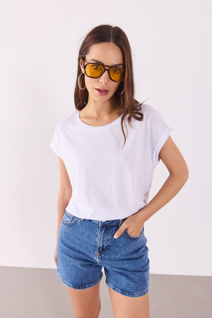 Kadın Cindy Bisiklet Yaka Regular Fit Basic Modal Tişört (TENCEL)™ - Beyaz