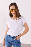 Kadın Cindy Bisiklet Yaka Regular Fit Basic Modal Tişört (TENCEL)™ - Beyaz