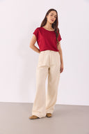 Kadın Cindy Bisiklet Yaka Regular Fit Basic Modal Tişört (TENCEL)™ - Bordo