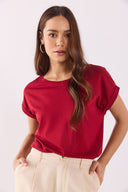 Kadın Cindy Bisiklet Yaka Regular Fit Basic Modal Tişört (TENCEL)™ - Bordo