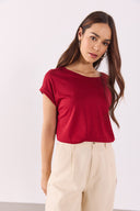 Kadın Cindy Bisiklet Yaka Regular Fit Basic Modal Tişört (TENCEL)™ - Bordo