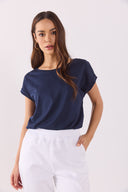 Kadın Cindy Bisiklet Yaka Regular Fit Basic Modal Tişört (TENCEL)™ - Lacivert