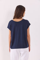 Kadın Cindy Bisiklet Yaka Regular Fit Basic Modal Tişört (TENCEL)™ - Lacivert