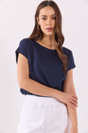Kadın Cindy Bisiklet Yaka Regular Fit Basic Modal Tişört (TENCEL)™ - Lacivert