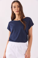 Kadın Cindy Bisiklet Yaka Regular Fit Basic Modal Tişört (TENCEL)™ - Lacivert