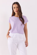 Kadın Cindy Bisiklet Yaka Regular Fit Basic Modal Tişört (TENCEL)™ - Lila