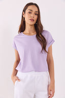 Kadın Cindy Bisiklet Yaka Regular Fit Basic Modal Tişört (TENCEL)™ - Lila