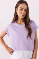Kadın Cindy Bisiklet Yaka Regular Fit Basic Modal Tişört (TENCEL)™ - Lila