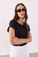 Kadın Cindy Bisiklet Yaka Regular Fit Basic Modal Tişört (TENCEL)™ - Siyah
