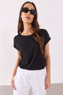 Kadın Cindy Bisiklet Yaka Regular Fit Basic Modal Tişört (TENCEL)™ - Siyah