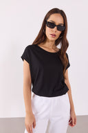 Kadın Cindy Bisiklet Yaka Regular Fit Basic Modal Tişört (TENCEL)™ - Siyah