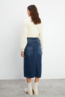 Kadın Clara Dark Blue Bilek Boy Jean Etek %100 Pamuk - Dark Blue