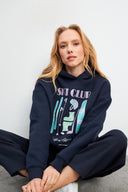 Kadın Club Baskılı Sweatshirt - Lacivert
