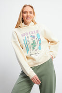 Kadın Club Baskılı Sweatshirt - Kemik