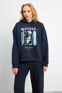 Kadın Club Baskılı Sweatshirt - Lacivert