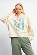 Kadın Club Baskılı Sweatshirt - Kemik