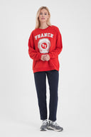 Kadın College Baskılı Sweatshirt - Kırmızı