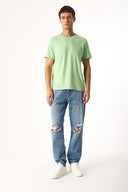 Erkek Danny Sıfır Yaka Basıc Tişört %100 Pamuk - Çağla