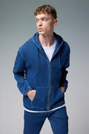 Erkek David Dark Blue Kapüşonlu Önü Fermuarlı Jean Ceket - Dark Blue
