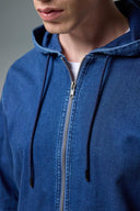 Erkek David Dark Blue Kapüşonlu Önü Fermuarlı Jean Ceket - Dark Blue