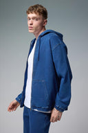 Erkek David Dark Blue Kapüşonlu Önü Fermuarlı Jean Ceket - Dark Blue