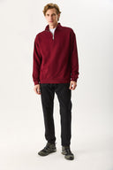 Erkek Bruce Dik Yaka Yarım Fermuarlı Sweatshirt %100 Pamuk - Bordo