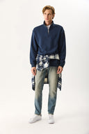 Erkek Bruce Dik Yaka Yarım Fermuarlı Sweatshirt %100 Pamuk - Lacivert