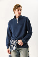Erkek Bruce Dik Yaka Yarım Fermuarlı Sweatshirt %100 Pamuk - Lacivert