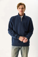 Erkek Bruce Dik Yaka Yarım Fermuarlı Sweatshirt %100 Pamuk - Lacivert