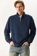 Erkek Bruce Dik Yaka Yarım Fermuarlı Sweatshirt %100 Pamuk - Lacivert