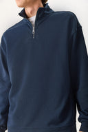 Erkek Bruce Dik Yaka Yarım Fermuarlı Sweatshirt %100 Pamuk - Lacivert