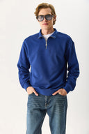 Erkek Bruce Dik Yaka Yarım Fermuarlı Sweatshirt %100 Pamuk - Navy